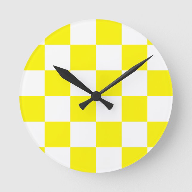 Reloj Redondo Mediano Checkered Large - White and Lemon (Anverso)