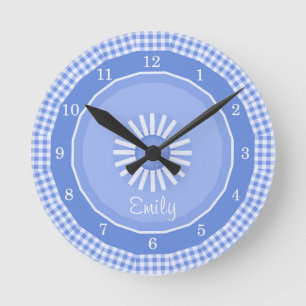 Reloj Redondo Mediano Cheques de Gingham azul numerados