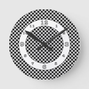 Reloj Redondo Mediano Cheques en blanco y negro