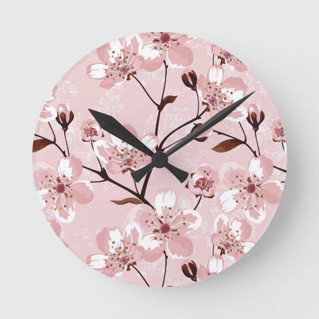 Reloj Redondo Mediano Cherry Blossom Flowers Pattern (Anverso)