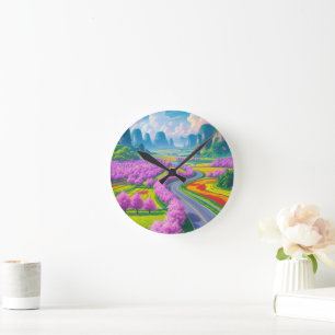 Reloj Redondo Mediano "Cherry Blossom Journey - Spring Road Wall Clock