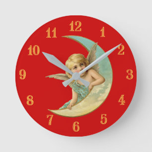 Reloj Redondo Mediano Cherub vintage en luna creciente