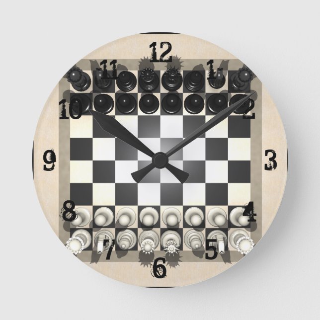 Reloj Redondo Mediano Chessboard and Chess Pieces: Wall Clock (Anverso)