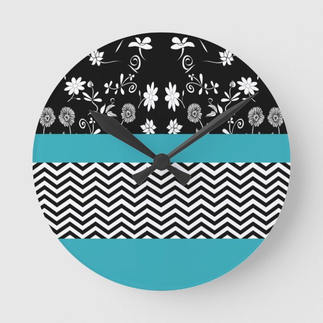 Reloj Redondo Mediano chevron floral (Anverso)