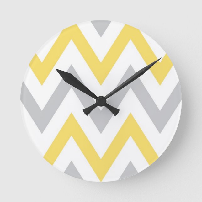 Reloj Redondo Mediano Chevron gris y amarillo (Anverso)