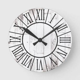 Reloj Redondo Mediano Chic Deslucido Rústico Madera Blanca Casa de Campo