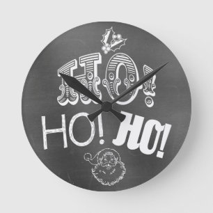 Reloj Redondo Mediano Chic Festivo Pizarra Ho, Ho, Ho Santa