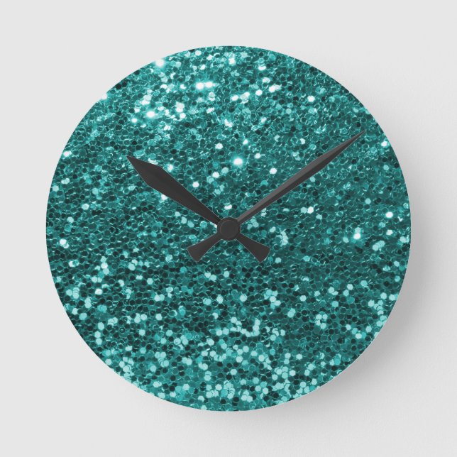 Reloj Redondo Mediano Chic Teal Faux Glitter (Anverso)
