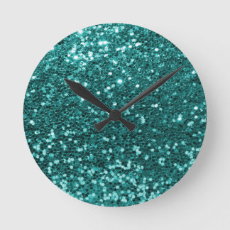 Reloj Redondo Mediano Chic Teal Faux Glitter
