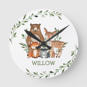 Reloj Redondo Mediano Chic Whimsical Woodland Animals Bear Deer Fox Owl