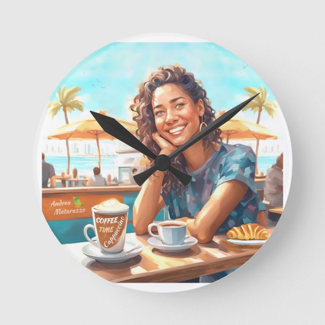 Reloj Redondo Mediano Chica con pausa para café (Anverso)