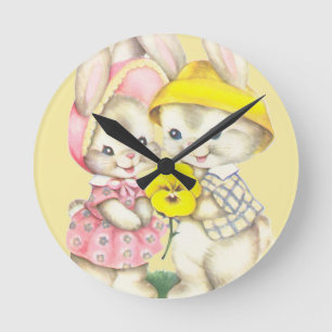 Reloj Redondo Mediano Chica conejo + niño