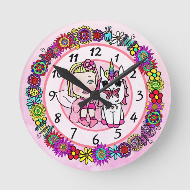 Reloj Redondo Mediano Chica de Arte Popular Whimsical (Anverso)