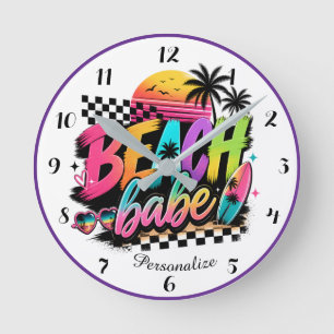 Reloj Redondo Mediano Chica de la Playa Puesta de Sol Tropical Arte Cost
