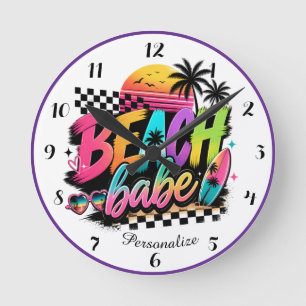 Reloj Redondo Mediano Chica de la Playa Puesta de Sol Tropical Arte Cost
