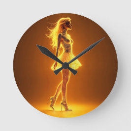 Reloj Redondo Mediano Chica de neón dorado en la elegancia de la moda br