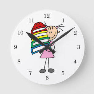 Reloj Redondo Mediano Chica de palo con libros