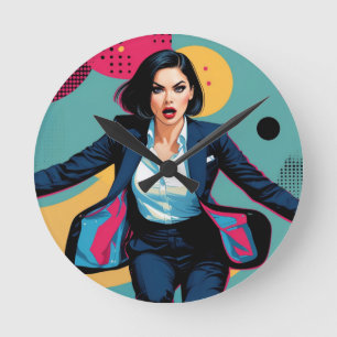 Reloj Redondo Mediano Chica elegante ciberpunk arte pop
