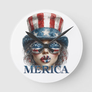 Reloj Redondo Mediano Chica Merica, 4 de julio Chica de Glam con estrell
