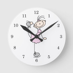 Reloj Redondo Mediano Chica Rosa Figura de Palitos Patinadora sobre Hiel