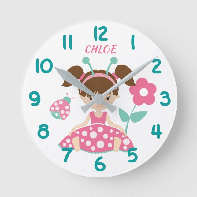 Reloj Redondo Mediano Chica rosa y Verde azulado (Anverso)