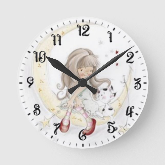 Reloj Redondo Mediano Chica y gato  (Anverso)