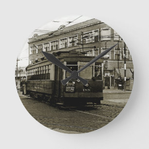 RELOJ REDONDO MEDIANO CHICAGO 63 Y OCCIDENTE 1952 TROLLEY ART SEPIA
