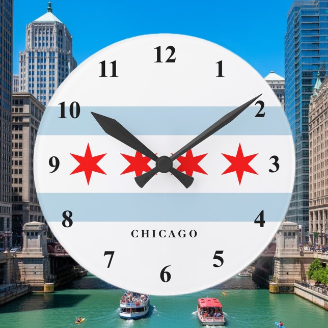 Reloj Redondo Mediano Chicago city flag custom round wall clock (Chicago flag time clock)