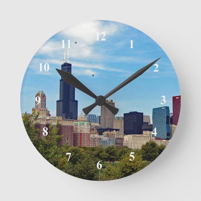 Reloj Redondo Mediano Chicago City Skyline Photo (Anverso)