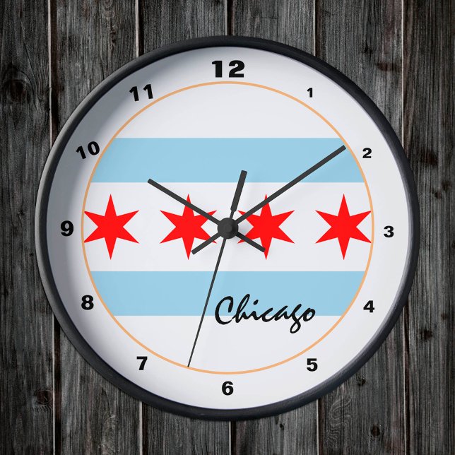 Reloj Redondo Mediano Chicago Flag & Illinois trendy fashion /design USA (Subido por el creador)