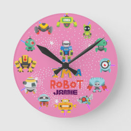 Reloj Redondo Mediano Chicas aman a los robots Personalizado rosado band