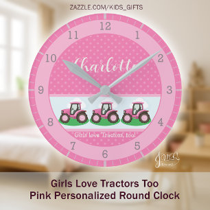 Reloj Redondo Mediano Chicas Aman Tractores Diseño De Granja Personaliza