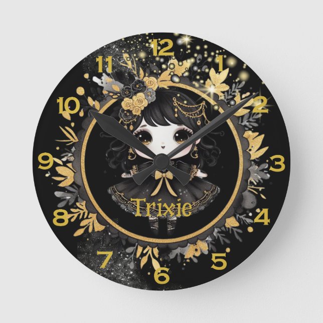 Reloj Redondo Mediano Chicas animales Gótico Personalizado lindo regalo  (Anverso)