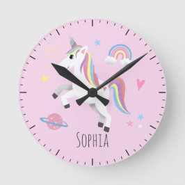 Reloj Redondo Mediano Chicas cortan guardería infantil de unicornio rosa