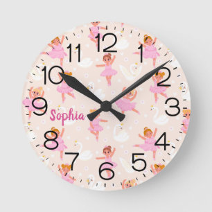 Reloj Redondo Mediano Chicas Cute bailarín de ballet rosado Swan Persona