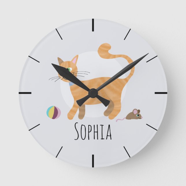 Reloj Redondo Mediano Chicas cuten jengibre Personalizado gato niños gua (Anverso)