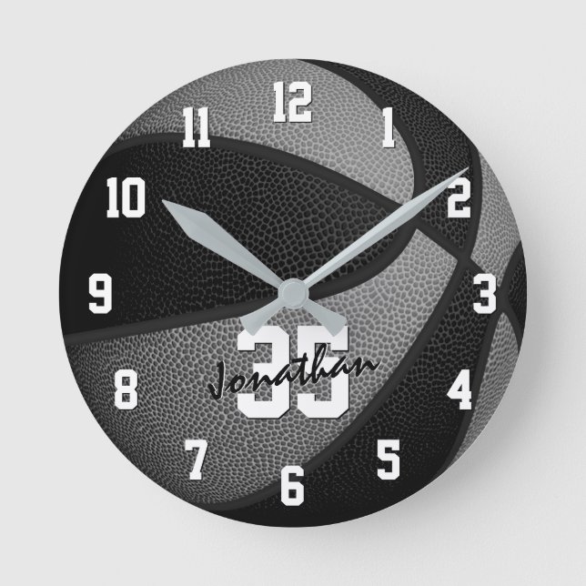 Reloj Redondo Mediano chicas de baloncesto, chicos grises negros, person (Anverso)