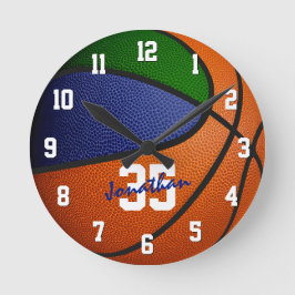Reloj Redondo Mediano chicas de baloncesto de niños de color verde azul 
