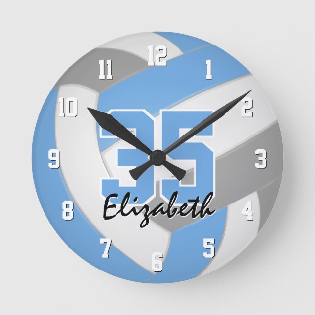 Reloj Redondo Mediano chicas gris azul claro voleibol personalizado (Anverso)
