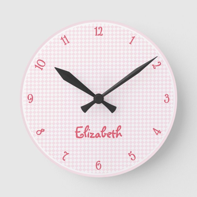 Reloj Redondo Mediano Chicas personalizados Nombre de niños rosados Sala (Anverso)