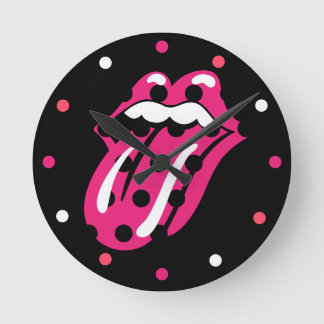 Reloj Redondo Mediano Chicas Rock Tongue Decoración De Dormitorio Negro