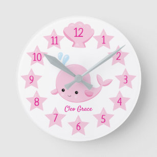 Reloj Redondo Mediano Chicas rosados adoran a guardería de ballena náuti