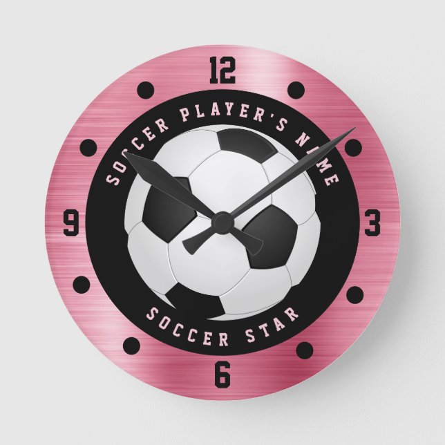 Reloj Redondo Mediano Chicas rosados personalizados Baloncesto Fútbol Ro (Anverso)