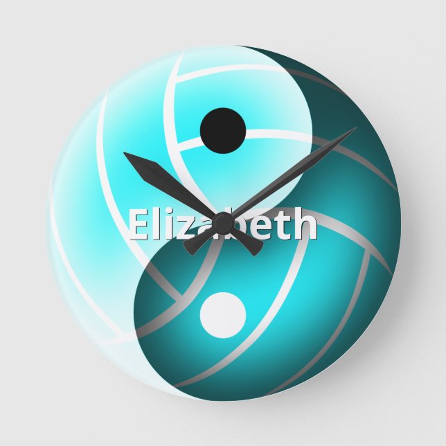 Reloj Redondo Mediano chicas turquesa yin yang voleibol personalizado (Anverso)