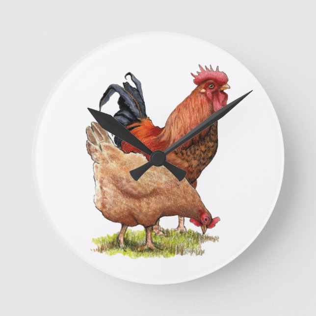 Reloj Redondo Mediano Chicken And Rooster Art, Poultry, Farm Animals (Anverso)
