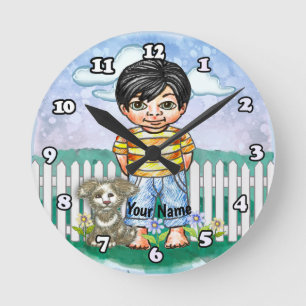 Reloj Redondo Mediano Chico de pelo negro y perro
