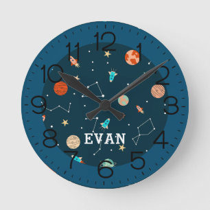 Reloj Redondo Mediano Chicos planetas del espacio exterior Guay - Cohete