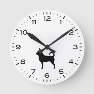 Reloj Redondo Mediano Chihuahua Perro engendra silueta negra y blanca