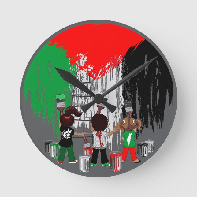 Reloj Redondo Mediano Children of Gaza Painting Palestine Flag  (Anverso)