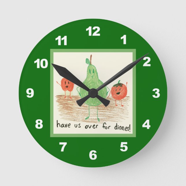 Reloj Redondo Mediano Child's Food Art, Green (Anverso)